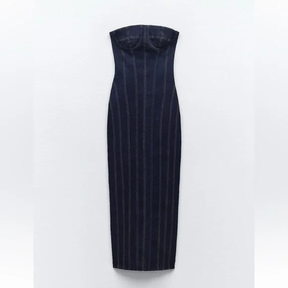 ZARA ZW DENIM MIDI DRESS Size L - Picture 3 of 12